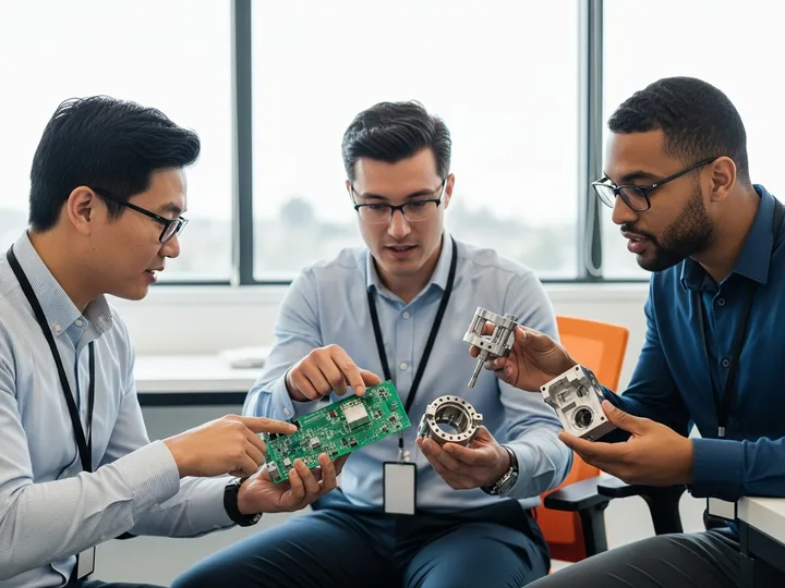 Engineering team reviewing hardware designs at a San Jose engineering staffing agency in Silicon Valley