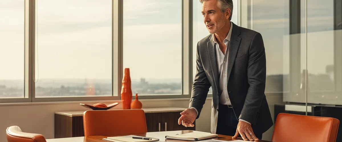 Senior engineering executive in a boardroom illustrating the Clarity Stack diagnostic framework for engineering velocity