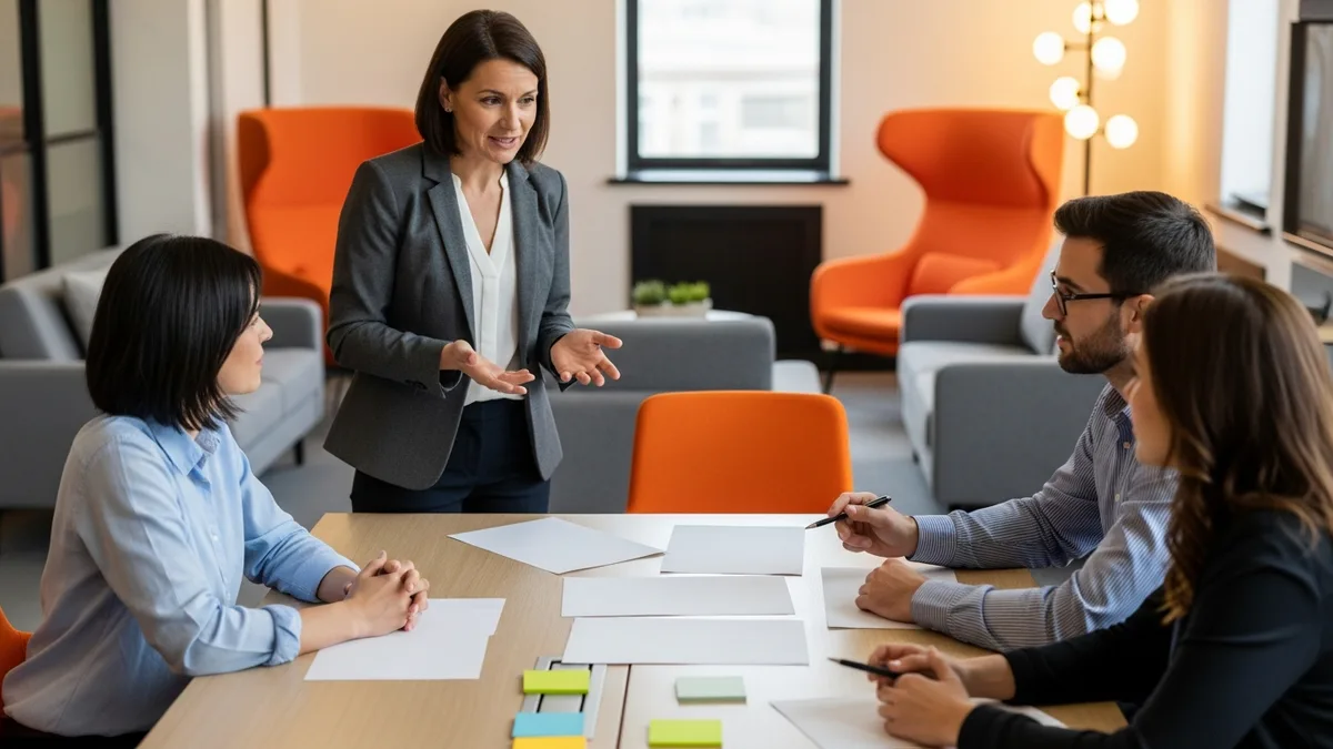 Enterprise architect presenting a target-state roadmap to a leadership team during salary and budget planning