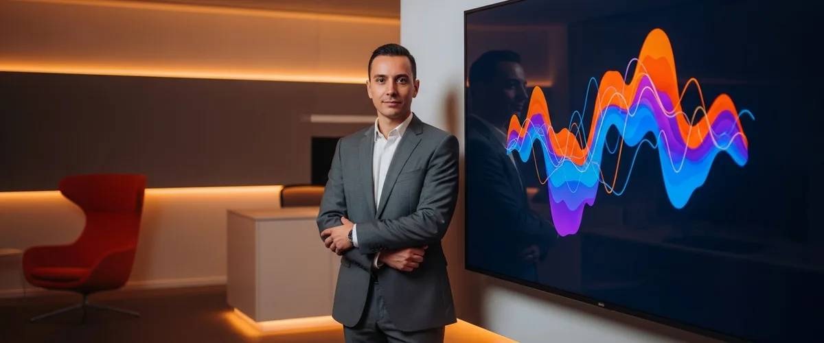 Data professional standing beside a wall monitor of analytics dashboards, illustrating how to hire an analytics engineer in 2026