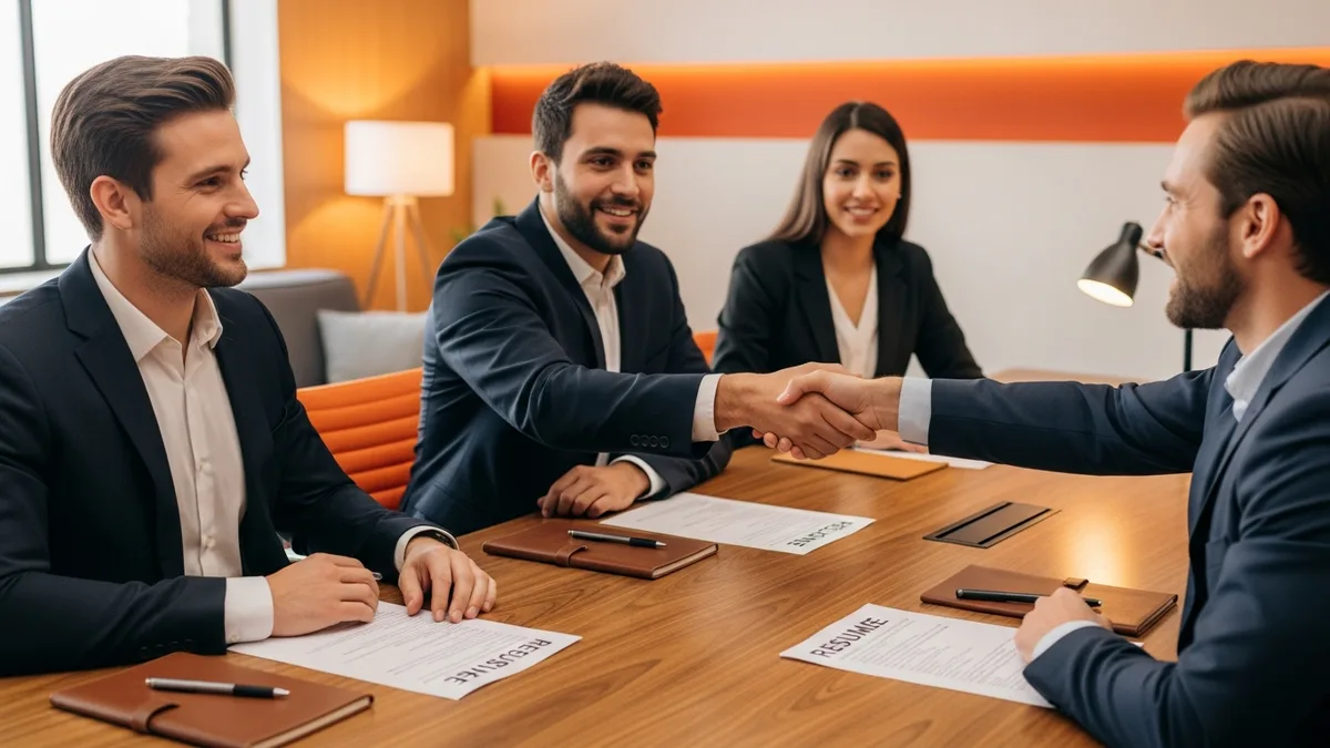 Executive panel interviewing a chief data officer candidate across a conference table