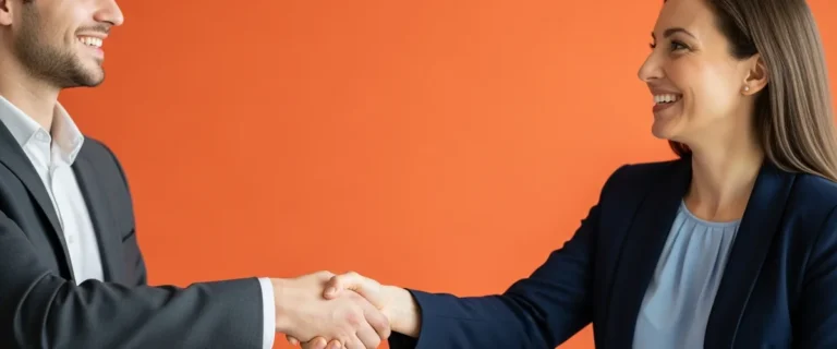 Hiring manager shaking hands with a DevOps engineer candidate after extending an offer