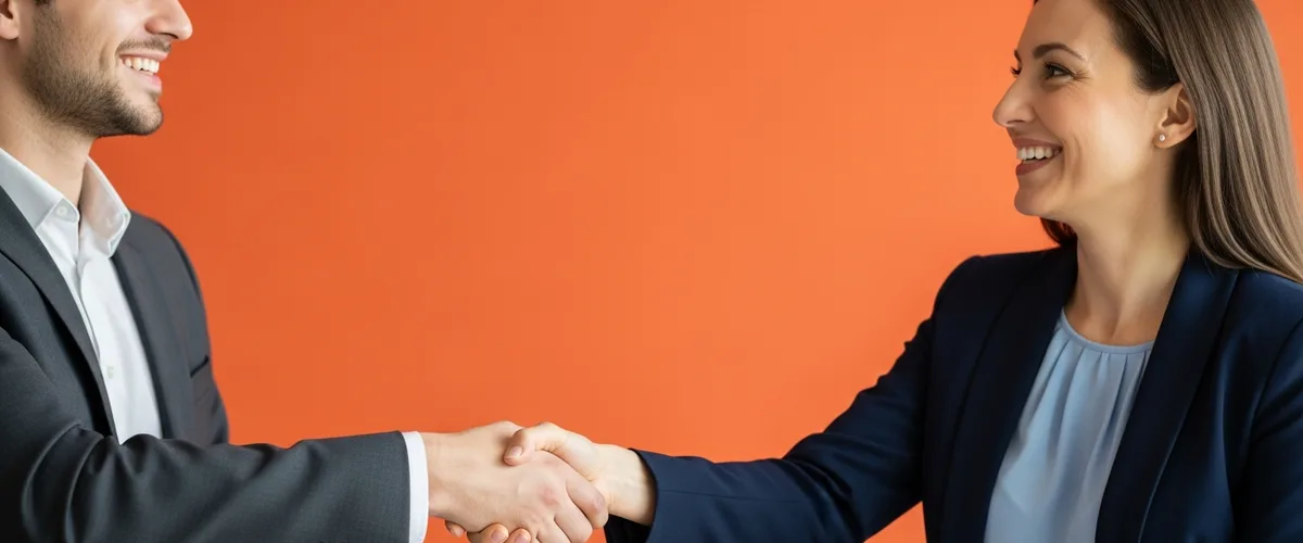 Hiring manager shaking hands with a DevOps engineer candidate after extending an offer