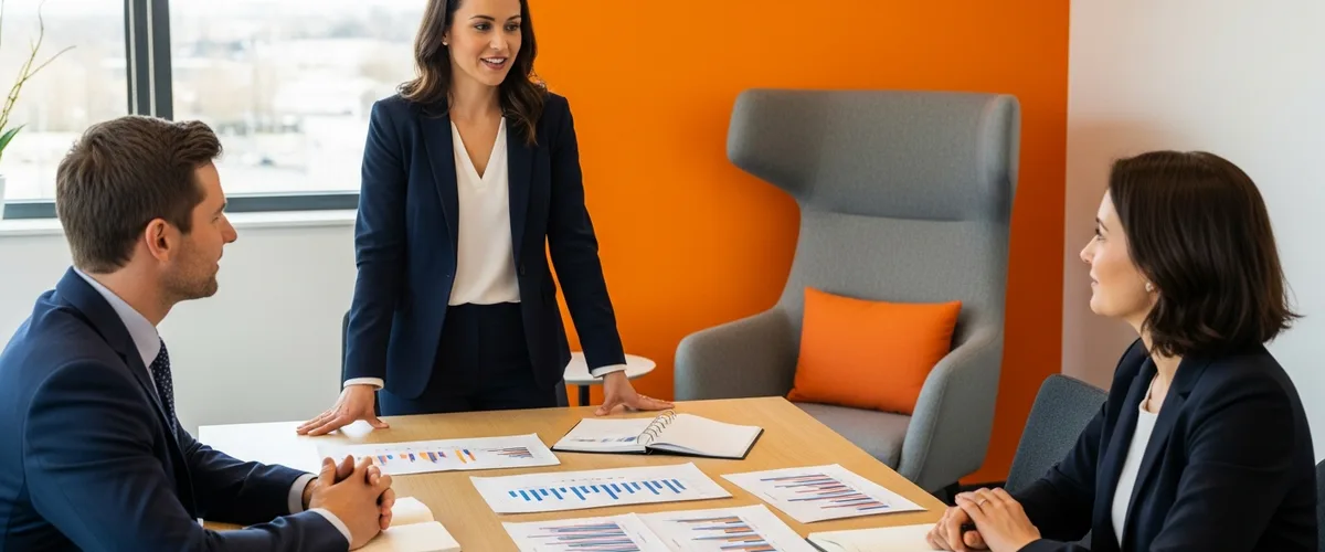 Data team leader presenting hiring recommendations to executives during a head of data search