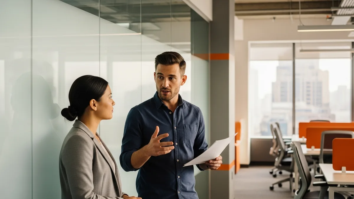 Two software engineers discussing a technical code review during a Java developer interview loop