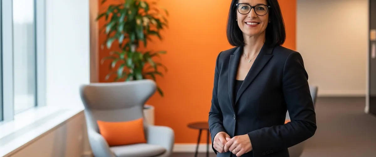 Vice president of product standing in a modern office lounge, representing executive product leadership hiring in 2026