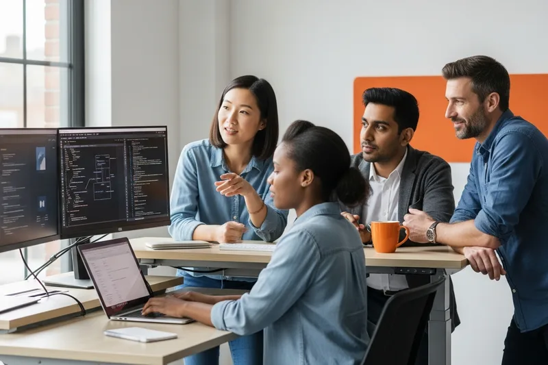 Technology team collaborating after being placed by an IT recruiting agency