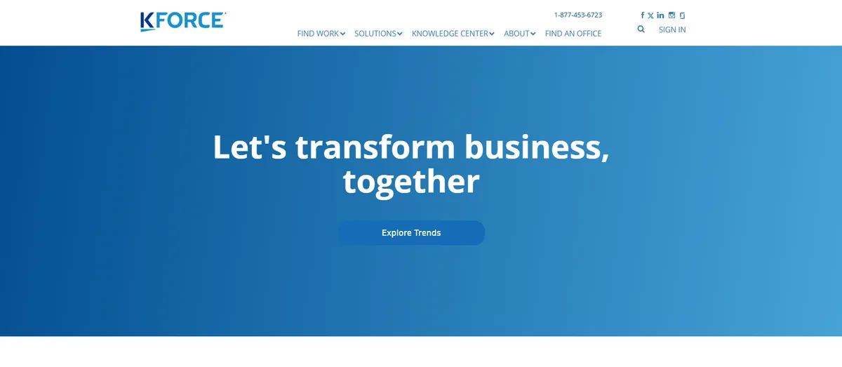 Kforce technology and IT staffing firm homepage
