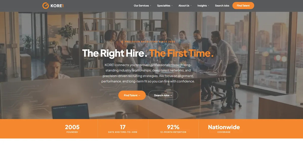 KORE1 ML engineer recruiting firm homepage 2026