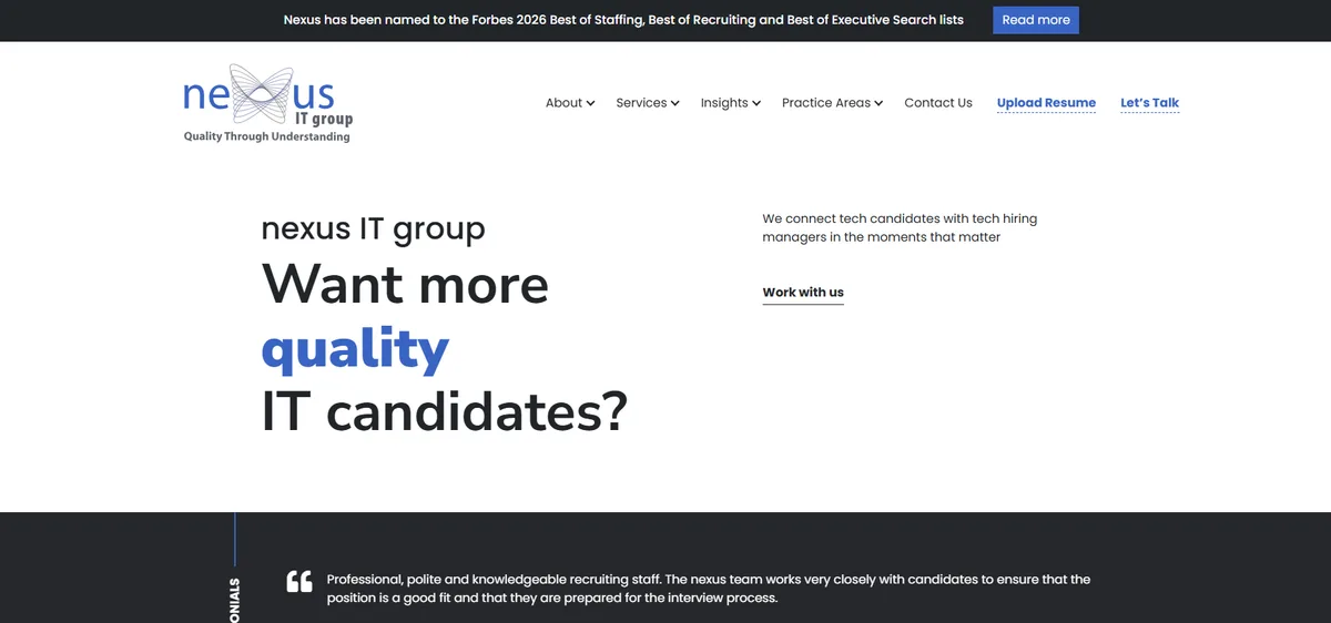 Nexus IT Group AI and ML recruiting firm homepage 2026