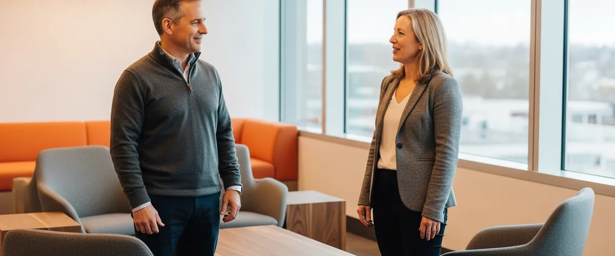 Principal software engineer and hiring manager discussing 2026 compensation in a modern office
