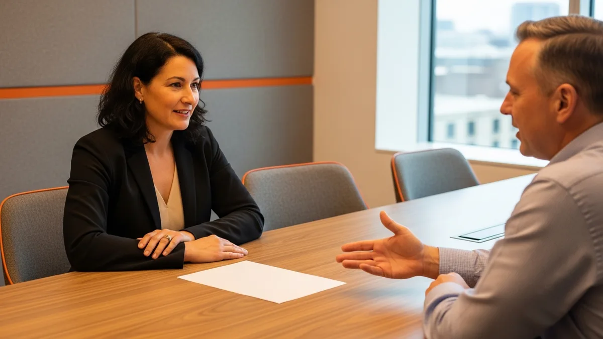 Principal software engineer and hiring manager reviewing a 2026 salary offer across a table