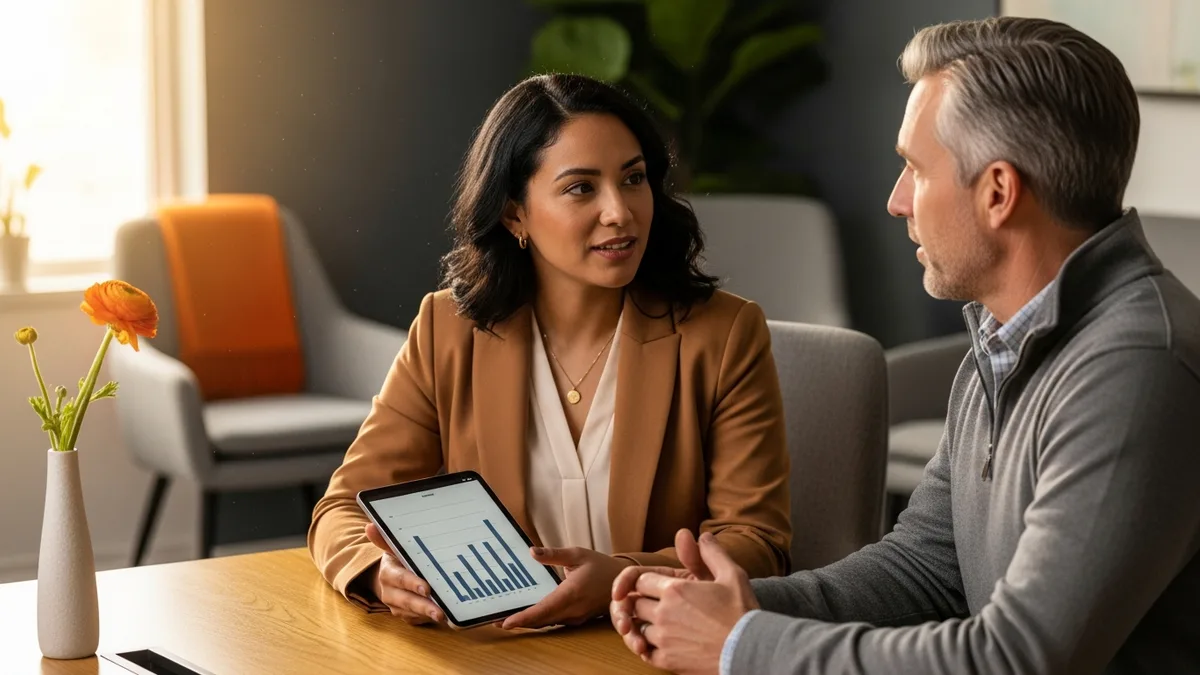 Hiring manager and recruiter discussing an SAP consultant compensation band across a desk