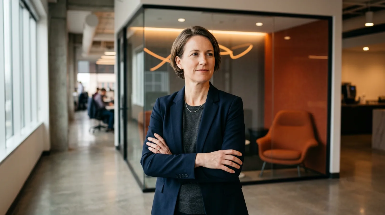 Senior security architect placed by KORE1, standing in a modern enterprise office