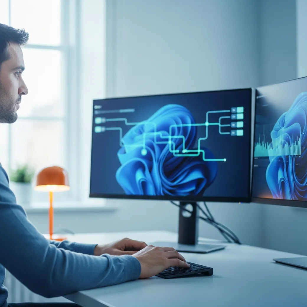 Snowflake data platform engineer placed by KORE1 recruiters working confidently at a modern workstation showing cool-blue pipeline monitoring