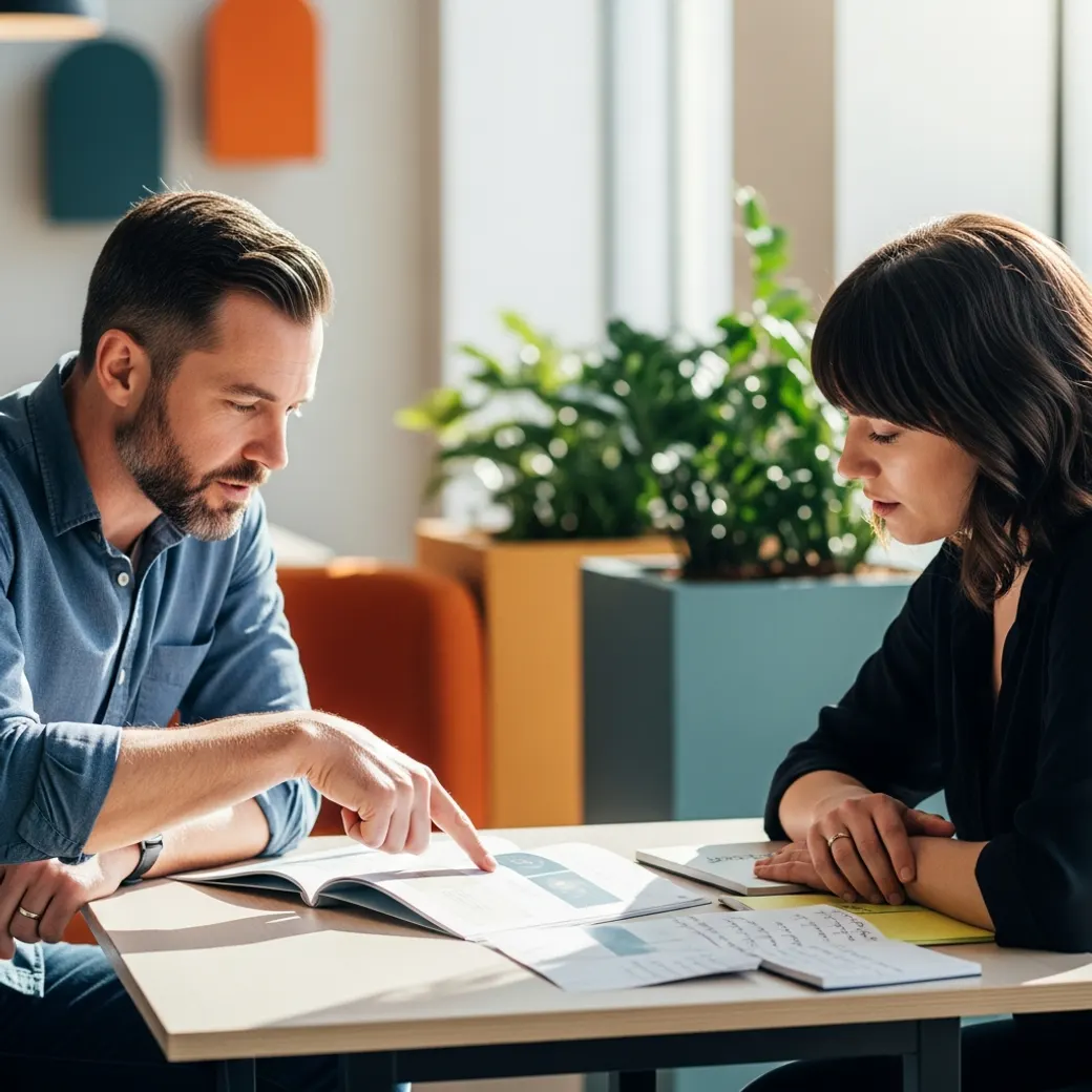 KORE1 software developer recruiter reviewing a candidate's shipped projects with the developer across a table
