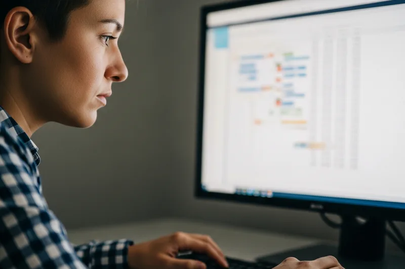 SQL developer profiling a slow query against a large transactional database, with SQL Server Management Studio and an index plan on screen