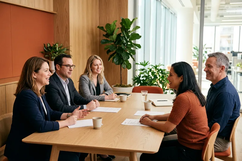 KORE1 account team meeting with client leaders around a conference table to plan an augmented team