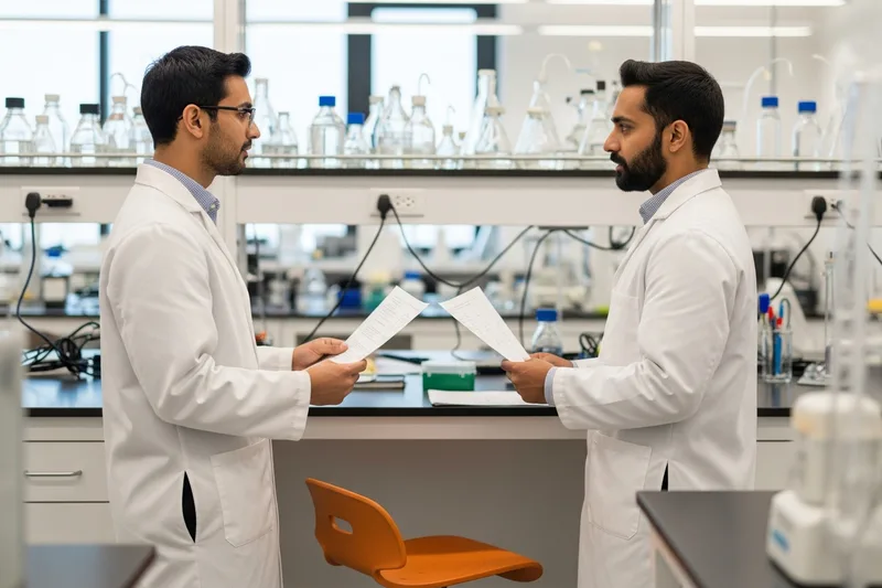 Two life sciences researchers reviewing results at a lab bench in a Providence incubator