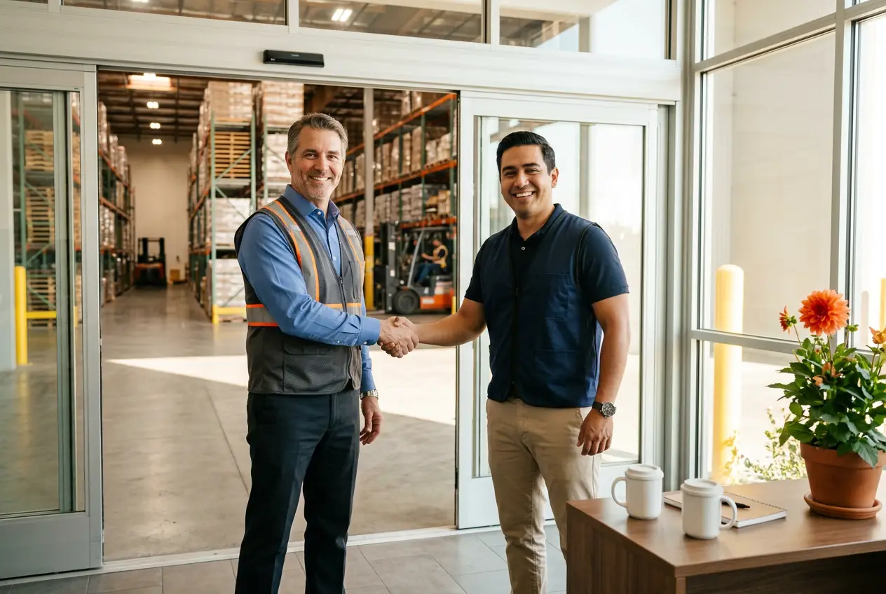 Operations manager welcoming a new placement at a Stockton distribution center
