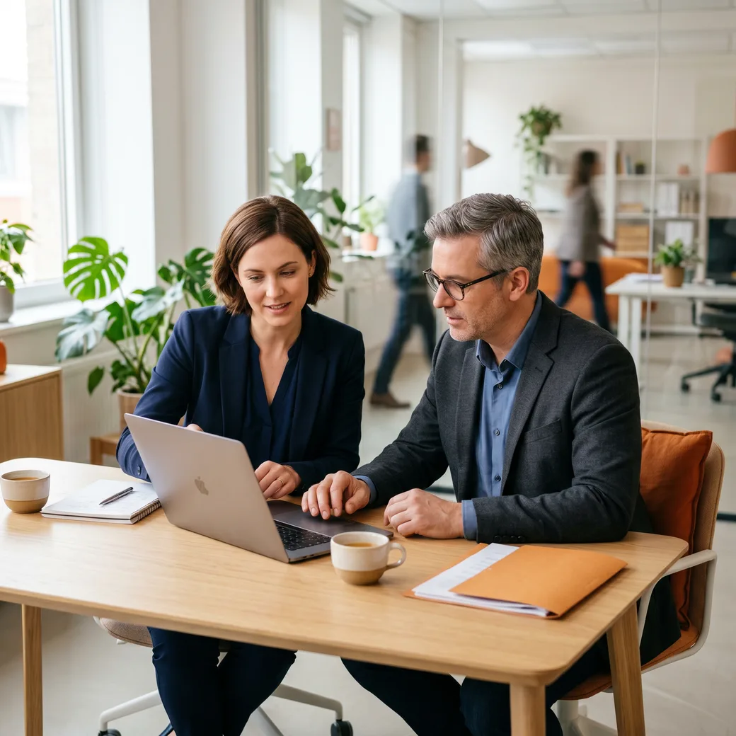 KORE1 tech sales recruiter and a SaaS hiring manager reviewing a candidate's quota attainment on a laptop