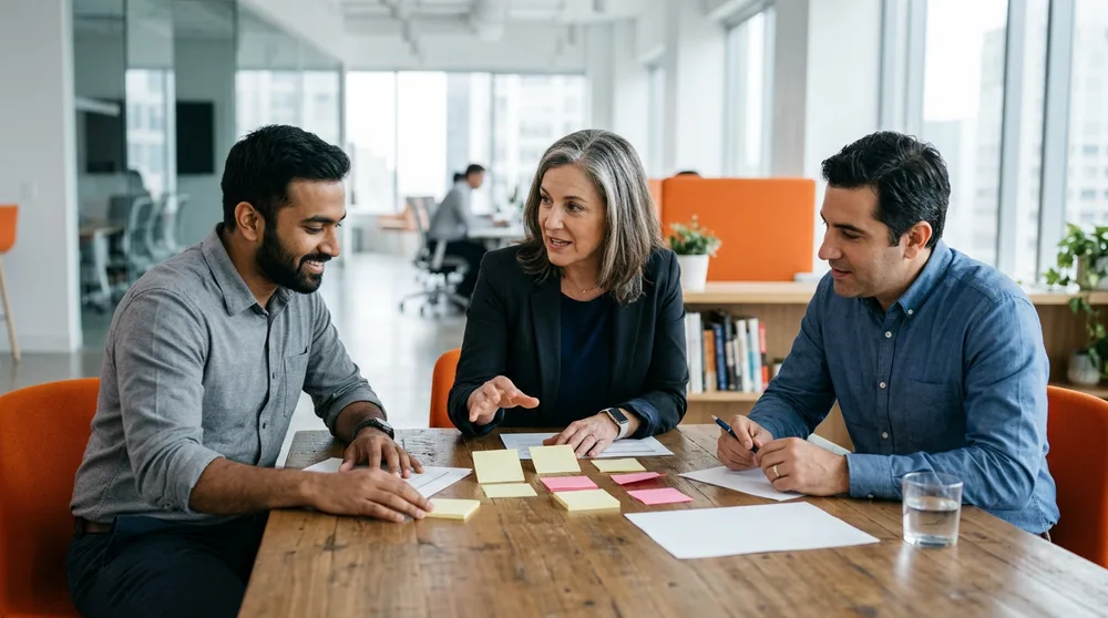 Vice President of Engineering mentoring two engineering managers during a team planning session