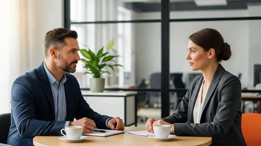 KORE1 executive recruiter interviewing a VP of Finance candidate one-on-one