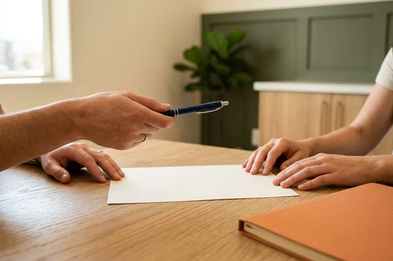 Hands finalizing an accounting hire at a desk in a Salt Lake City office