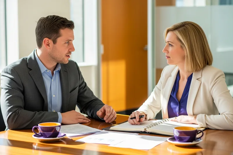 Finance hiring manager and KORE1 recruiter comparing contract and direct-hire options in San Jose