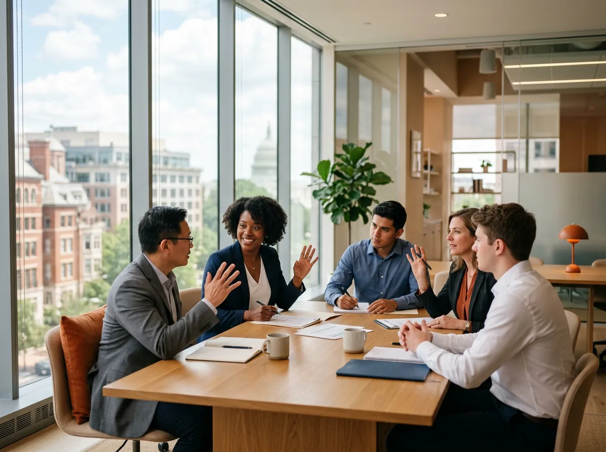Accounting and finance professionals collaborating in a downtown Washington DC office, KORE1 accounting staffing