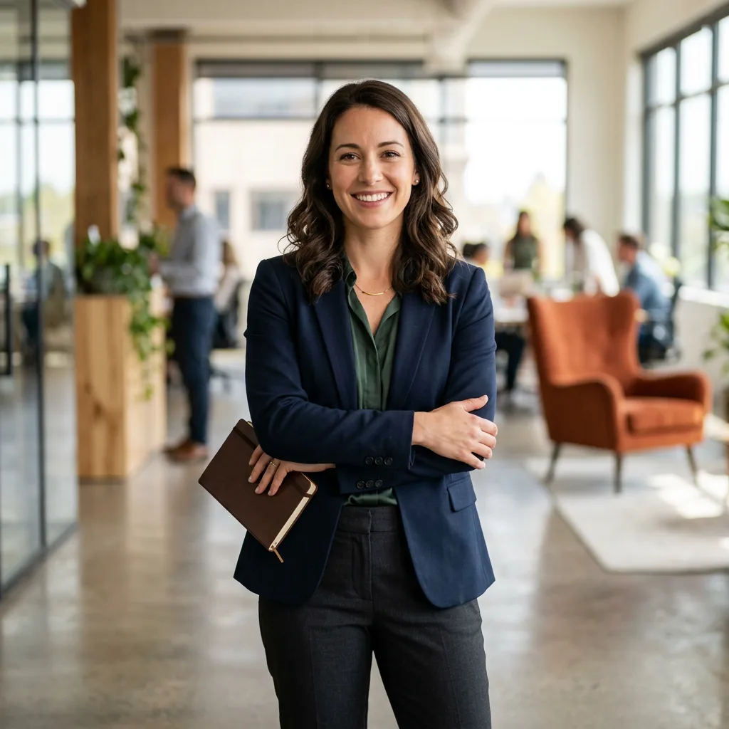 Confident analytics professional placed by KORE1 recruiters in a modern office
