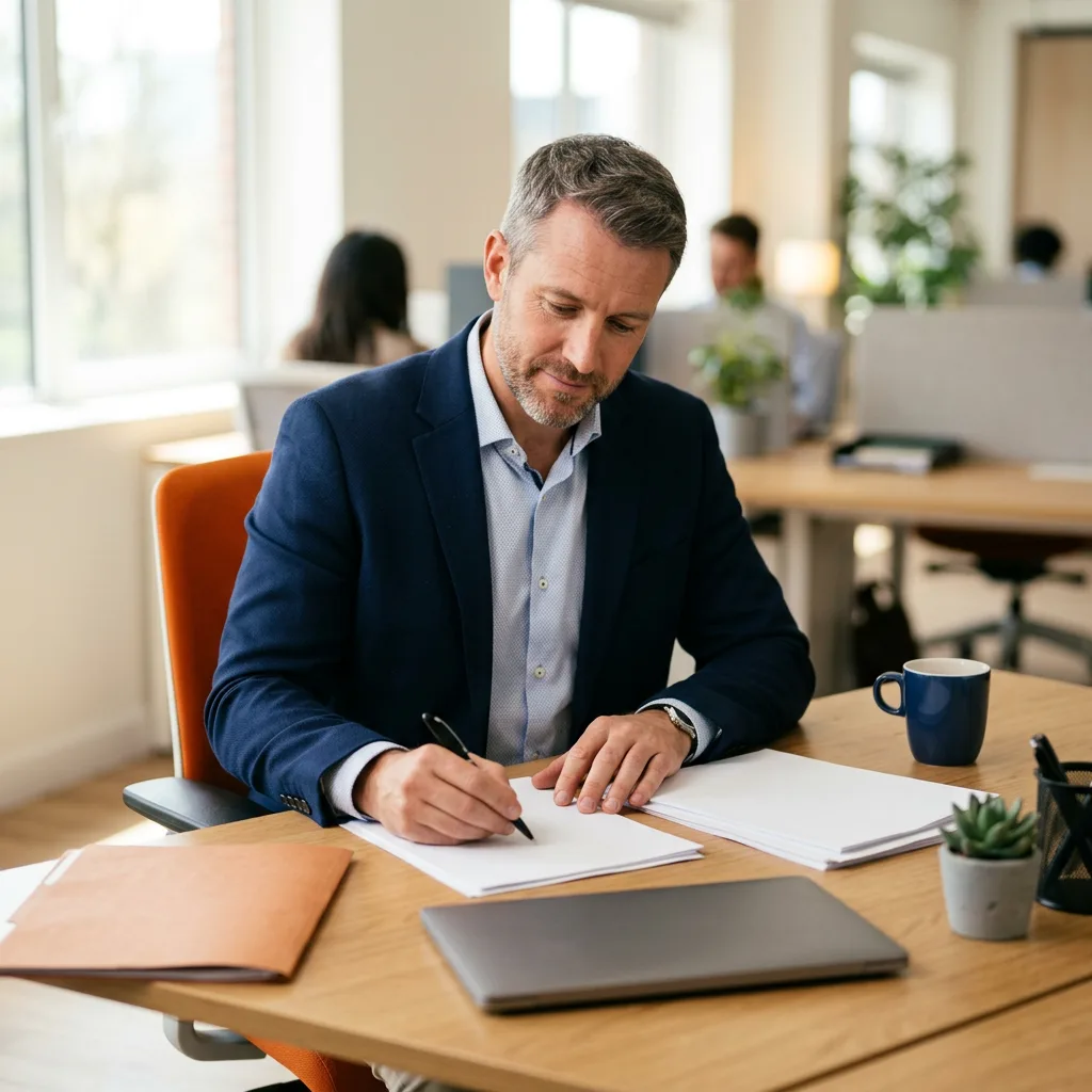 KORE1 analytics recruiter reviewing a data analyst candidate profile at a desk