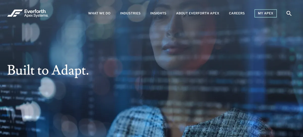 Everforth Apex Systems homepage, ranked fifth among IT staff augmentation companies for government and cleared IT staffing.