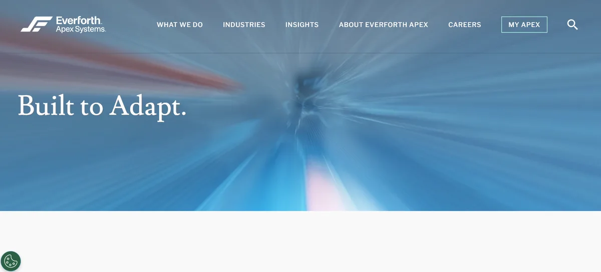 Everforth Apex Systems homepage, ranked sixth for government and cleared IT staffing.