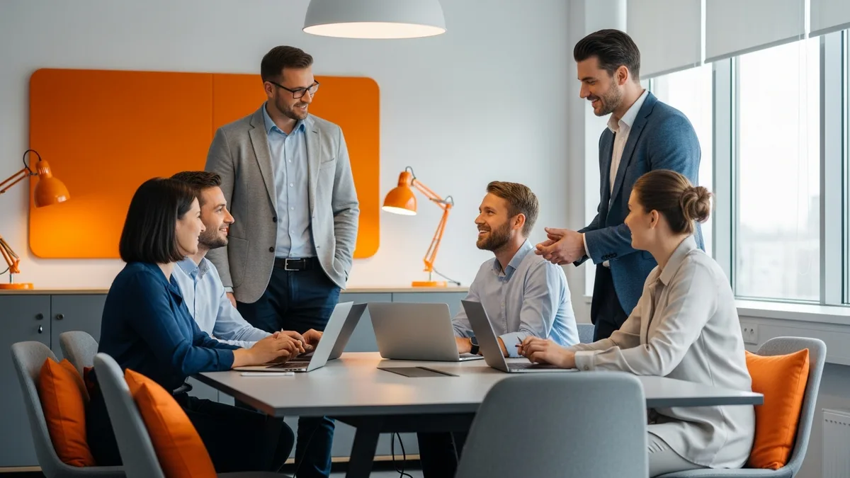 Blended IT team of full-time employees and contractors collaborating around a conference table