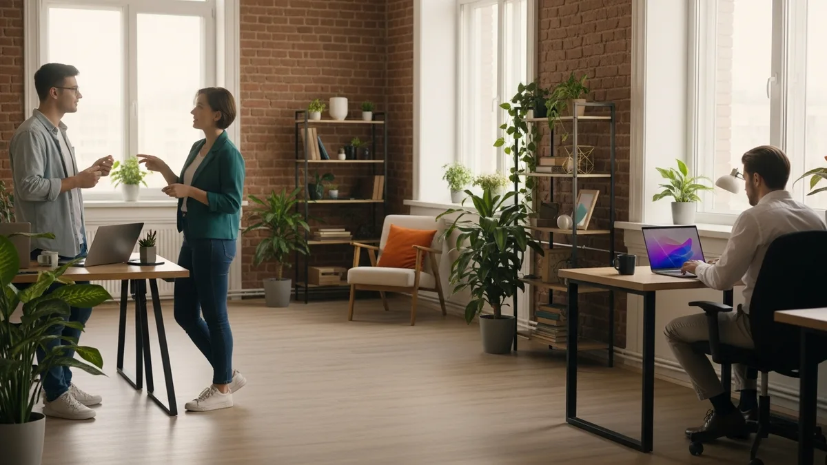 Small startup team working in a modern brick-walled office in the early days of building their AI team