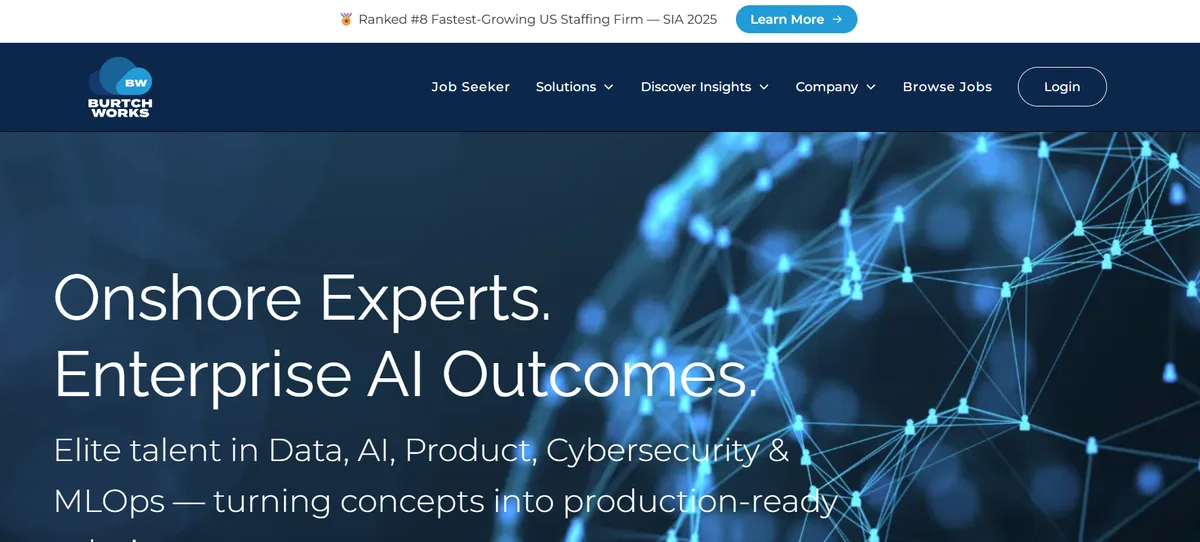 Burtch Works data science staffing — homepage screenshot