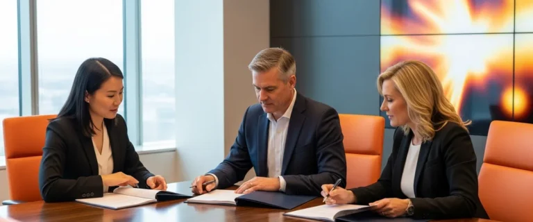 Hiring committee reviewing Chief AI Officer candidate materials during an executive search around a boardroom table