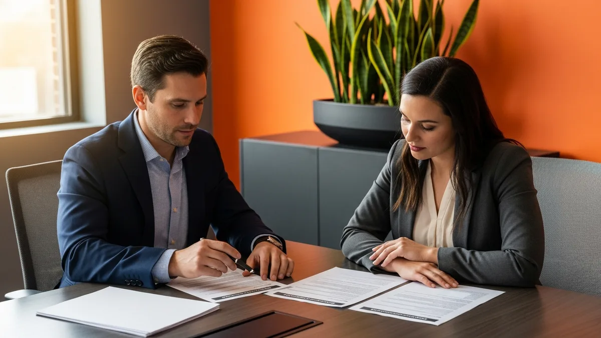 Two hiring managers comparing printed cloud architect salary benchmark sheets