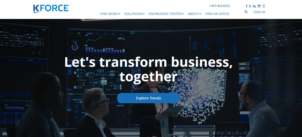Kforce homepage — IT staffing firm ranked #2 among cloud engineer recruiting firms in 2026