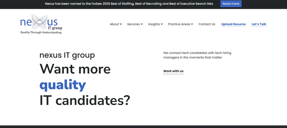 Nexus IT Group homepage — cloud-specialist boutique recruiting firm ranked #4 in 2026