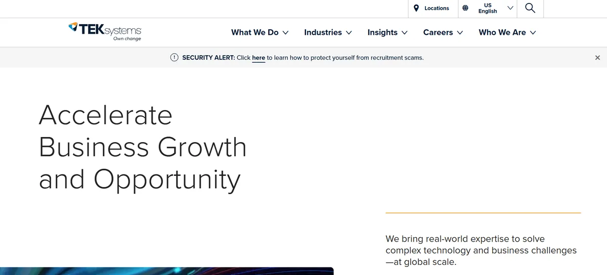 TEKsystems homepage — enterprise-scale cloud engineer recruiting firm ranked #3 in 2026