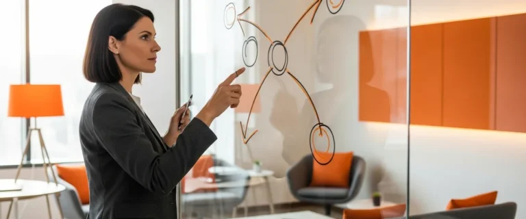 IT hiring manager weighing contract versus full-time IT staffing paths on a glass whiteboard
