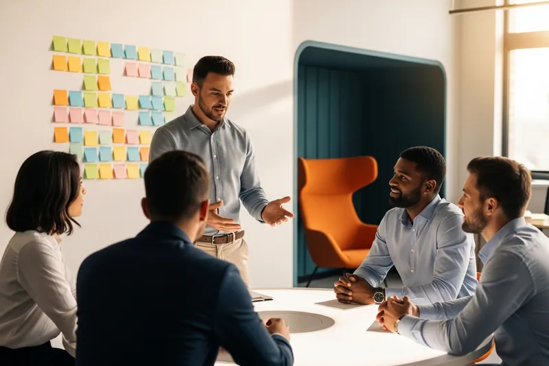 Cross-functional operations team in a morning standup led by an operations leader