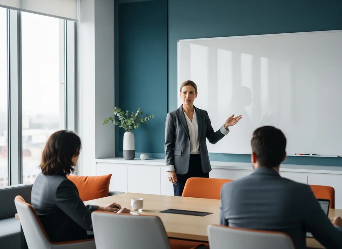 Chief Operating Officer leading an operations review with her team in a bright modern office