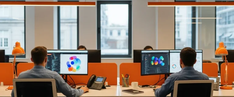 Data engineer vs software engineer: two engineers at adjacent workstations, one building an app and one building the data platform