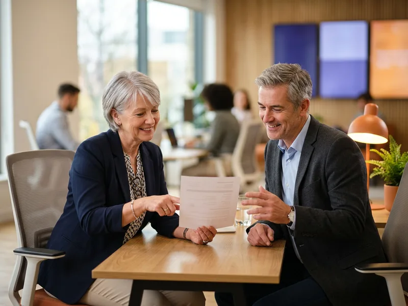 KORE1 senior recruiter reviewing a decision scientist candidate profile with a hiring manager in a modern Irvine office