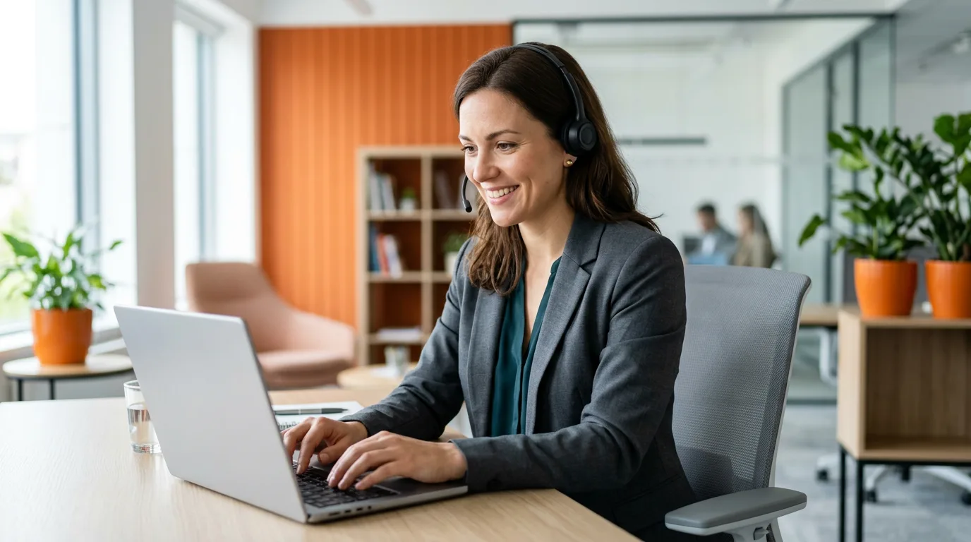 KORE1 senior technical recruiter wearing a headset video-interviewing a deep learning engineer candidate