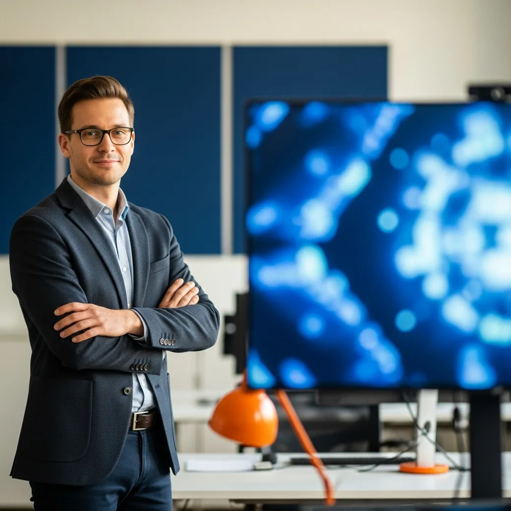 DevSecOps engineer placed by KORE1 recruiters working confidently at a workstation with softly out-of-focus dashboards in the background