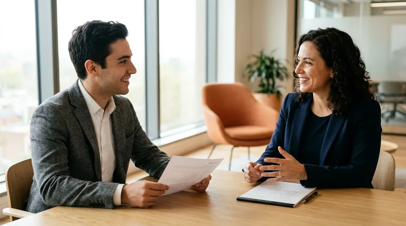Hiring manager interviewing a Microsoft Dynamics 365 consultant candidate over a printed resume